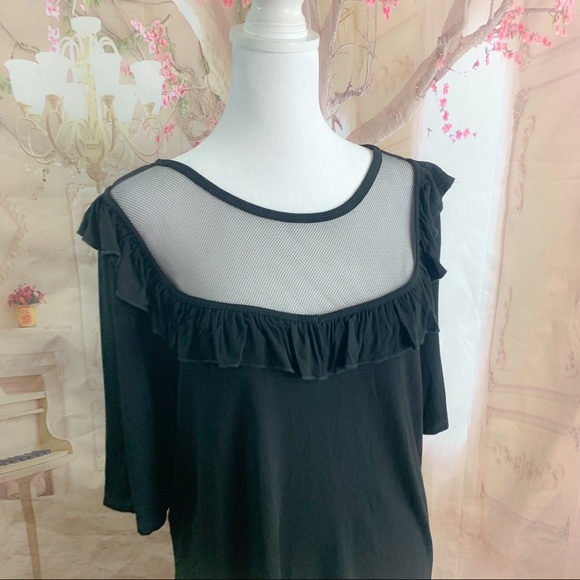 NEW Eloquii Ruffle Mesh Yoke Blouse in Black - Picture 6 of 10